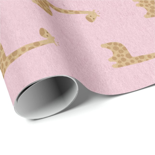Papel De Regalo Giraffe Princess Pastel Rosa Delicate (Esquina del rollo)