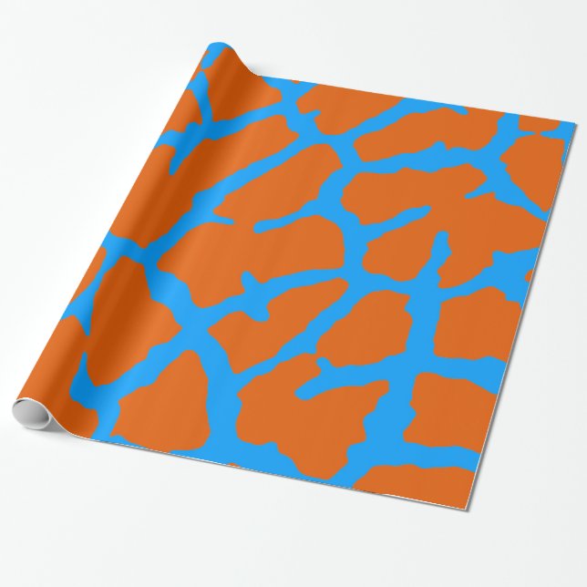 Papel De Regalo Giraffe Print Naranja Cyan (Desenrollado)