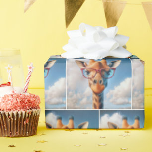 Papel De Regalo Giraffe Usando Lentes De Ojo Rojas