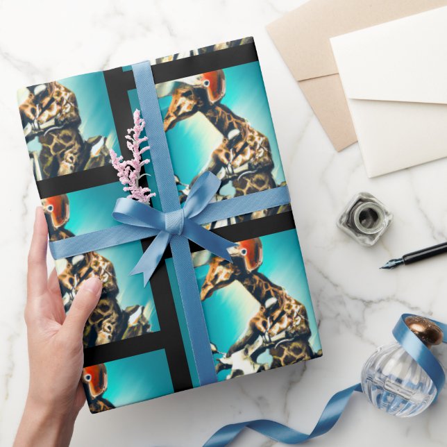 Papel De Regalo Giraffe vistiendo casco en motocicleta arte modern (Regalar)