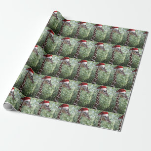Papel De Regalo Giraffe vistiendo un Gorra de Santa Claus para Nav