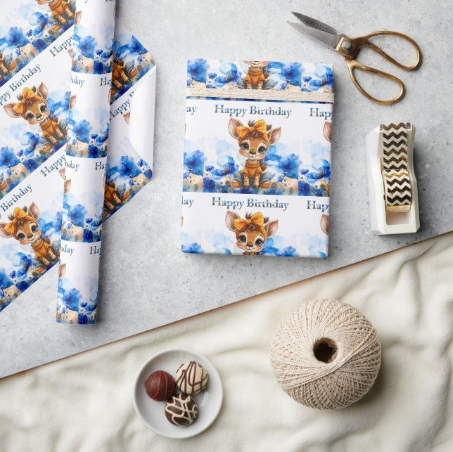 Papel De Regalo Giraffe with polka dot bow Happy Birthday (Artesanía)