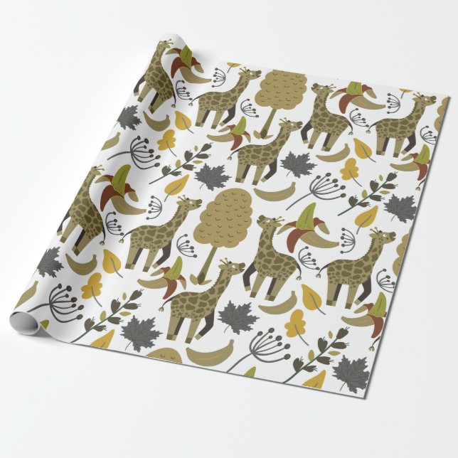 Papel De Regalo Giraffilia patrón impecable amarillo blanco alto (Desenrollado)
