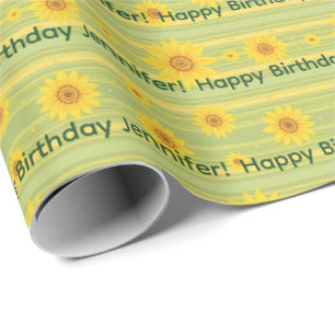 Papel De Regalo Girasol Alegre Feliz Cumpleaños Personalizar Nombr