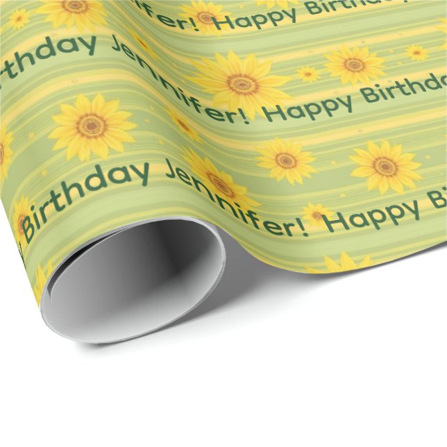 Papel De Regalo Girasol Alegre Feliz Cumpleaños Personalizar Nombr (Esquina del rollo)