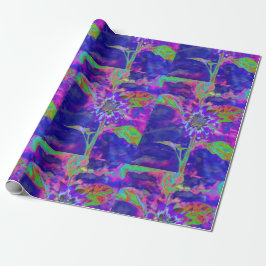 Papel De Regalo Girasol azul morado abstracto | retro funky
