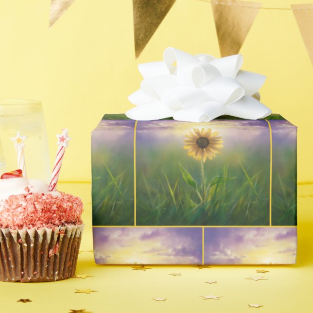 Papel De Regalo Girasol brillante en la pradera verde (Fiesta de cumpleaños )