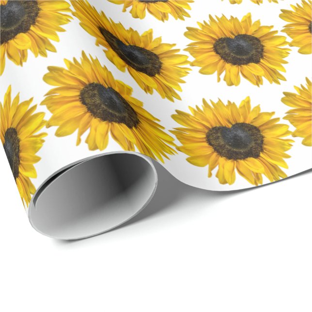 Papel De Regalo Girasol cardíaco sobre blanco (Esquina del rollo)
