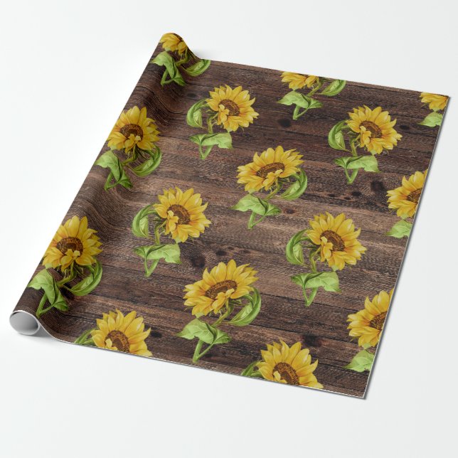 Papel De Regalo Girasol ruso en la madera (Desenrollado)