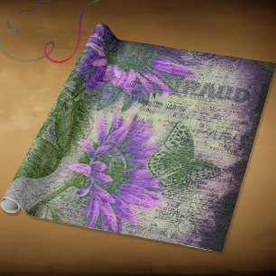 Papel De Regalo Girasol Rústico Mariposa Ciruela Efímero