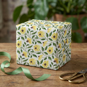Papel De Regalo Girasol Silvestre Amarillo Verde Acuarela
