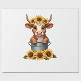 Papel De Regalo Girasol Vintage Vaca Highland en Cubo Floral Fa