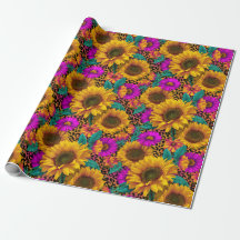 Papel de Regalo Girasol y Leopardo en Negrita
