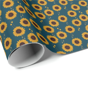 Papel De Regalo Girasoles Amarillos Art Nouveau Retro Floral Rayas