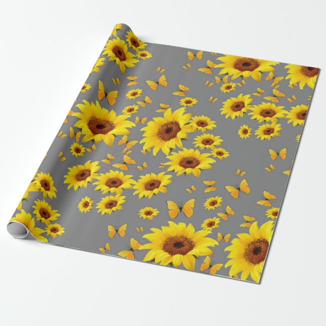 PAPEL DE REGALO GIRASOLES AMARILLOS DEL AMOR DE LAS MARIPOSAS (Desenrollado)