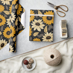 Papel De Regalo Girasoles amarillos lindos crema negro 