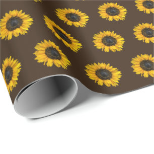 Papel De Regalo girasoles amarillos sobre marrón
