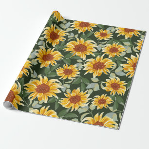 Papel De Regalo girasoles de otoño o primavera con fondo verde