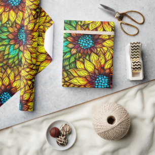 Papel De Regalo Girasoles Elegantes Patrón de Vidrio Falso Teñido