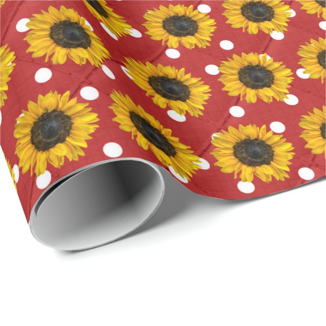Papel De Regalo girasoles en puntos de polka (Esquina del rollo)