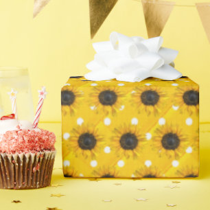 Papel De Regalo girasoles en puntos de polka