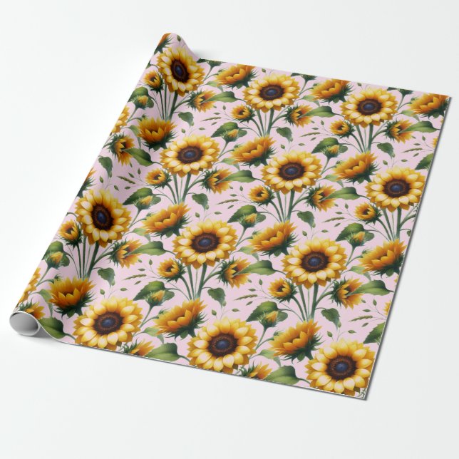 Papel De Regalo Girasoles Flores Amarillas Acuarela Elegante (Desenrollado)