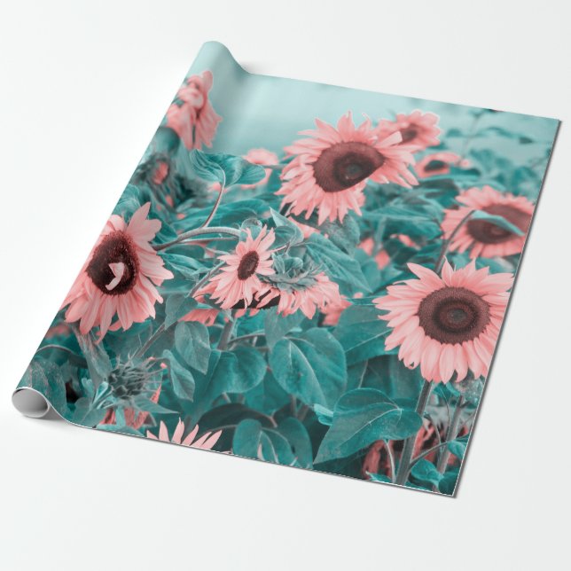 Papel De Regalo Girasoles gigantes Decoración de arte floral Verde (Desenrollado)