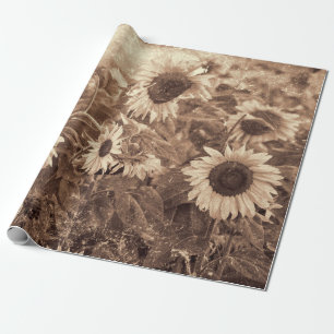 Papel De Regalo Girasoles gigantes Sepia Textura Floral Decoupage
