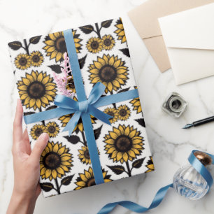 Papel De Regalo Girasoles gráficos en negrita en amarillo y negro