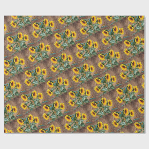 Papel De Regalo Girasoles Mariposas Tablero de Granero Rústico