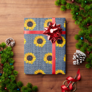 Papel De Regalo Girasoles Mezclilla Azul Jean