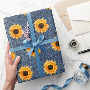 Papel De Regalo Girasoles Mezclilla Azul Jean