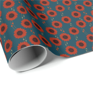 Papel De Regalo Girasoles rojos Art Nouveau Floral Retro Rayas
