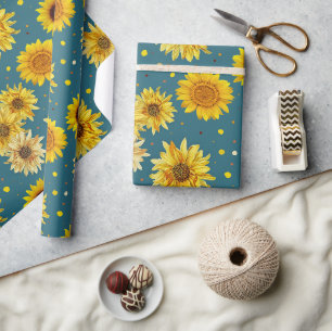 Papel De Regalo Girasoles sobre azul