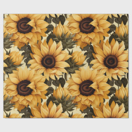 Papel De Regalo Girasoles sobre fondo pálido en rollo continuo