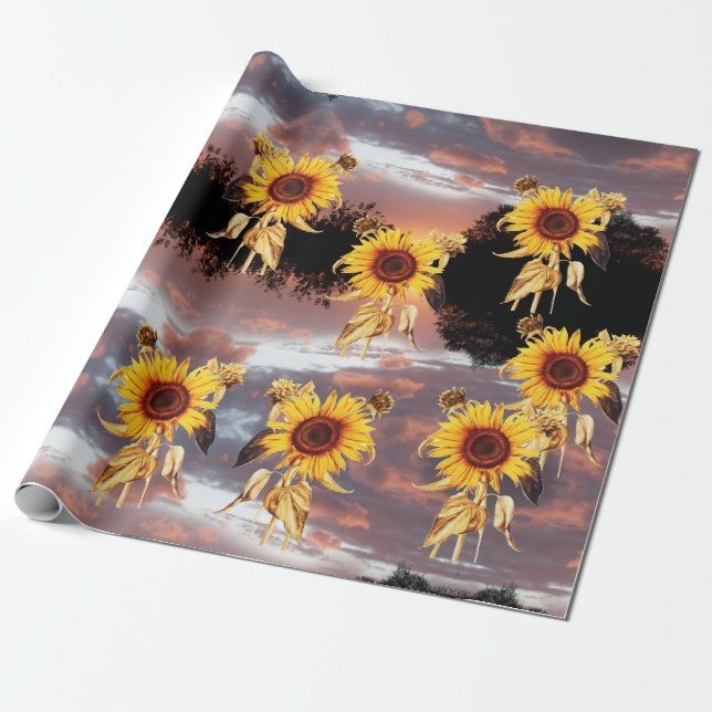 PAPEL DE REGALO GIRASOLES Y PUESTA DE SOL DE VERANO (Desenrollado)