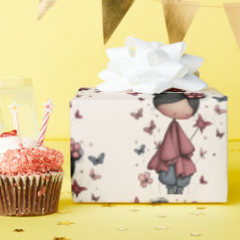 Papel De Regalo Girl with Magic Wand and Butterflies Pattern