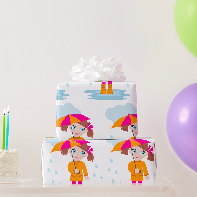 Papel De Regalo Girl with Umbrella in Rain Kids Rainy Day (Subido por el creador)