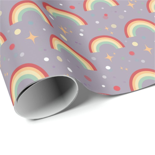 Papel De Regalo Girls Cute Purple Magical Rainbow Birthday (Esquina del rollo)