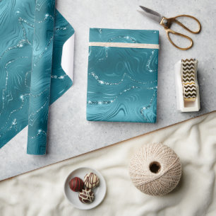 Papel De Regalo Girly Aqua Blue Glitzy Marble Birday