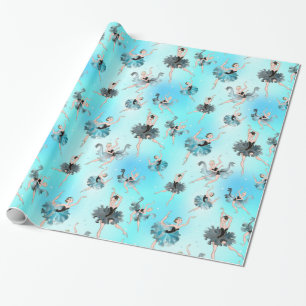 Papel De Regalo Girly Aqua Tutu Ballerina Con Fondo Aqua