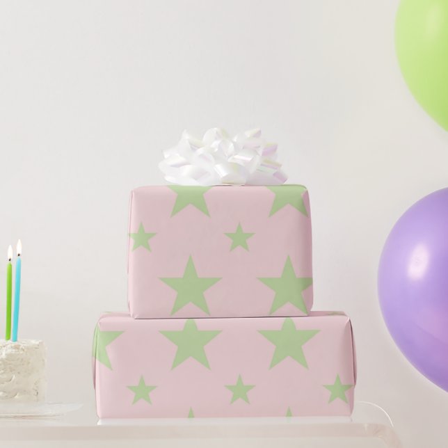 Papel De Regalo Girly Celestial Pastel Pink & Green Stars Pattern (Regalos de fiesta)