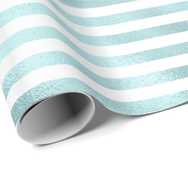 Papel De Regalo Girly Glam Aqua Mint Stripes (Esquina del rollo)