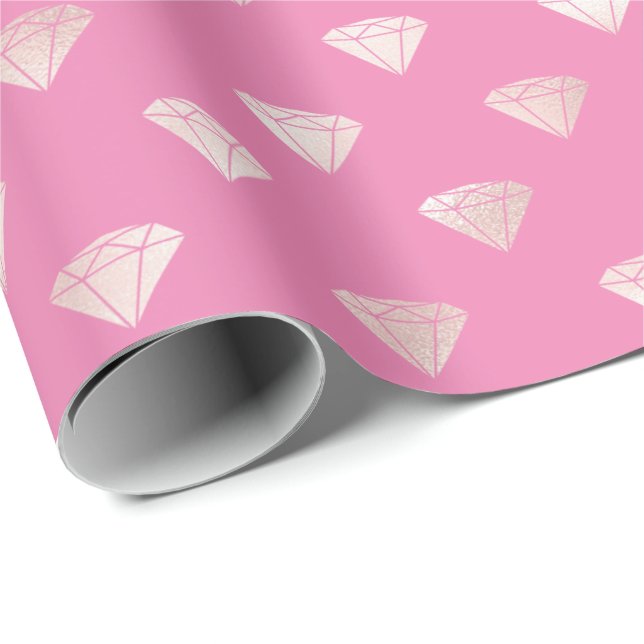 Papel De Regalo Girly Glam Diamantes Rosa (Esquina del rollo)