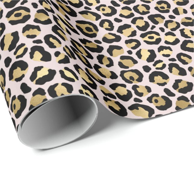 Papel De Regalo Girly Glam Gold Rubor Leopard Print (Esquina del rollo)