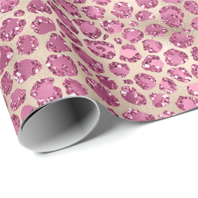 Papel De Regalo Girly Gold Pink Leopard Print Glitz   (Esquina del rollo)