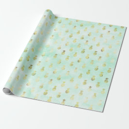 Papel De Regalo Girly Mint Glam Gold Pineapples Tropicales