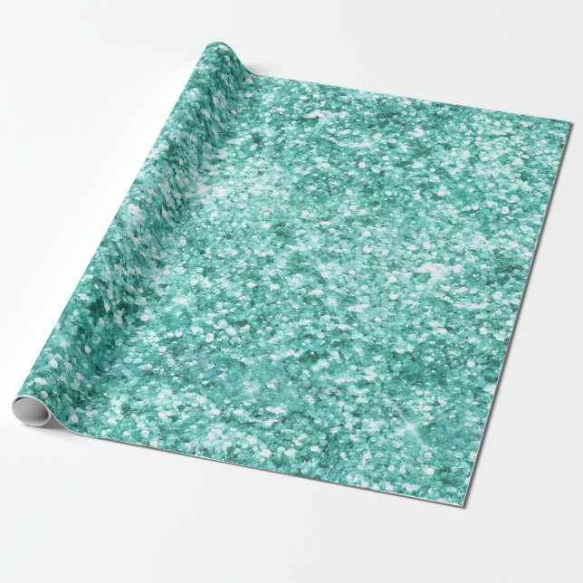 Papel De Regalo Girly Mint Purpurina Confetti (Desenrollado)