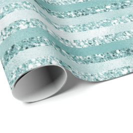 Papel De Regalo Girly Mint Purpurina Glam Stripes