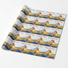 Papel De Regalo Girly rabbit sunflower field Happy Birthday